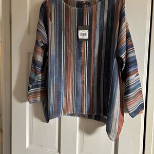 Chic Striped Crew Neck Sweater in Blue and Orange